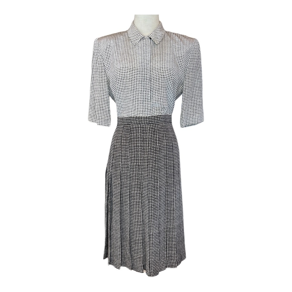 Vintage Gloria Sachs Silk Houndstooth Check Skirt Set Size 8
